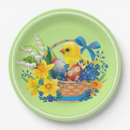 Plato De Papel Chica de Pascua en una cesta de flores Fiesta