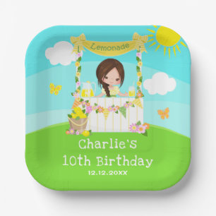 Plato De Papel Chica de pelo marrón de cumpleaños de Lemonade Sta
