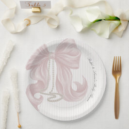 Plato De Papel Chica de perla de lazo Baby Shower
