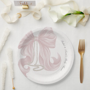 Plato De Papel Chica de perla de lazo Baby Shower