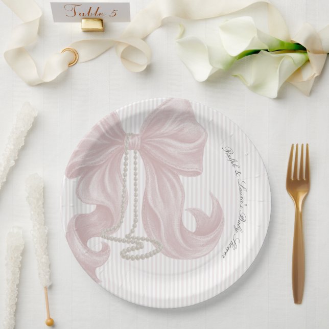 Plato De Papel Chica de perla de lazo Baby Shower  (Boda)