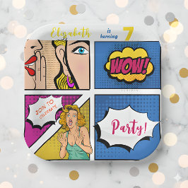 Plato De Papel Chica de pop art cumpleaños cómic