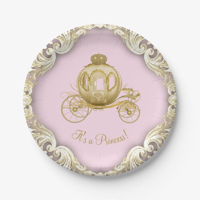 Plato De Papel Chica de portaequipajes para Princesa de Oro Rosa  (Anverso)