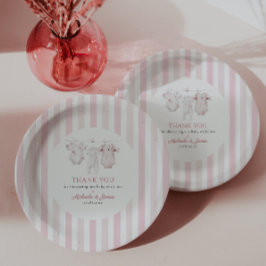 Plato De Papel Chica de ropa de bebé de tela rosa de época Baby S