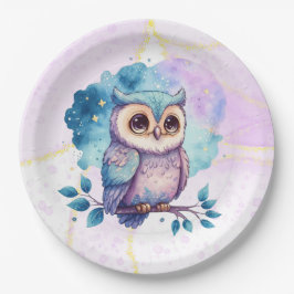 Plato De Papel Chica de salpicaduras de color de agua de búho mat