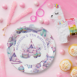 Plato De Papel Chica de Sleepover Cumpleaños Cute Personalizada