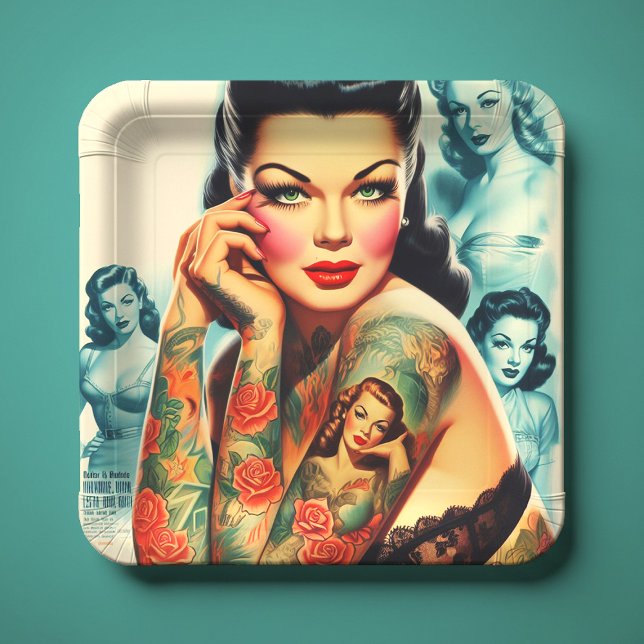 Plato De Papel Chica de Tatuajes Clásicos (Subido por el creador)