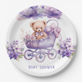 Plato De Papel Chica de Teddy Bear de Transporte Adorable Baby Sh