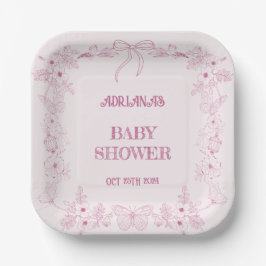 Plato De Papel Chica de toile franco-rosado Baby Shower