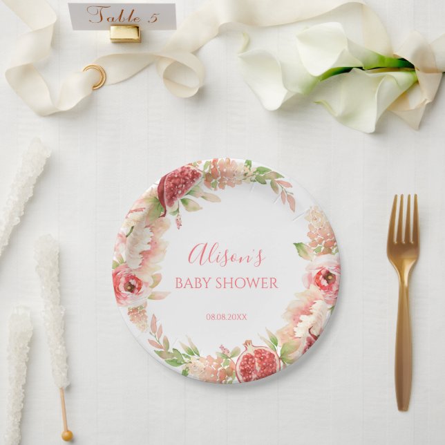 Plato De Papel Chica de vegetación floral rosa rosa Baby Shower (Boda)