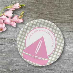 Plato De Papel Chica de velero rosado Baby Shower Nautical