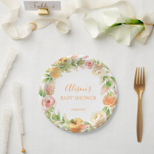 Plato De Papel Chica de verde floral rosa amarillo Baby Shower