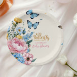Plato De Papel Chica del Jardín Rosa de Mariposa Baby Shower<br><div class="desc">¡Celebremos la próxima llegada de una niña pequeña con la mariposa A Little Butterfly is On Her Way Baby Shower Paper Plates! Estos bonitos platos están decorados con delicadas mariposas que se deslizan sobre un suave fondo pastel, con elegantes toques de Relieve metalizado dorado que le dan un toque de...</div>