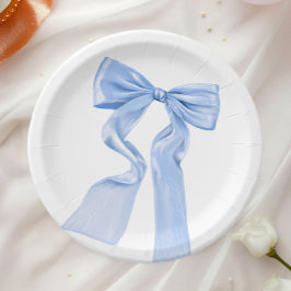 Plato De Papel Chica del Lazo Azul Elegante Baby Shower