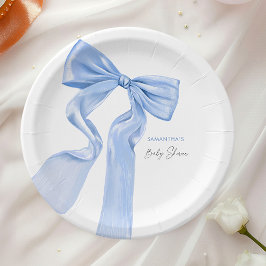 Plato De Papel Chica del Lazo Azul Elegante Baby Shower