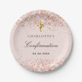 Plato De Papel Chica del nombre del purpurina de oro del rosa de 