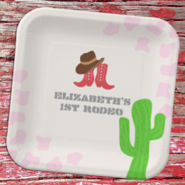 Plato De Papel Chica del primer rodeo cumpleaños 1