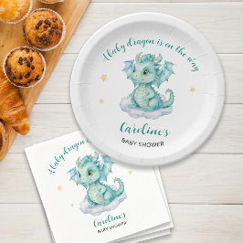 Plato De Papel Chica Ducha de Bebé Dragón Adorable