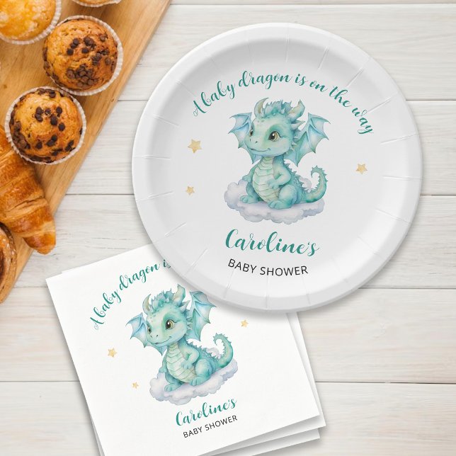 Plato De Papel Chica Ducha de Bebé Dragón Adorable (Subido por el creador)