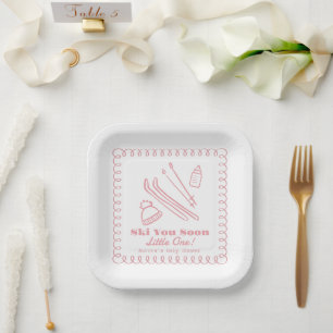 Plato De Papel Chica Ducha de Bebé Esquí Pronto de Mano Dibujada 