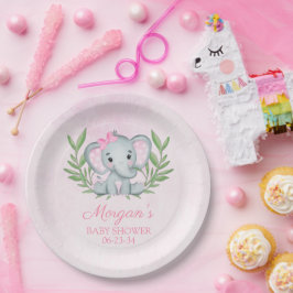 Plato De Papel Chica Elefante Tropical Summer Floral Baby Shower