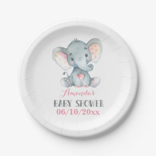 Plato De Papel Chica Elephant Baby Shower Pink