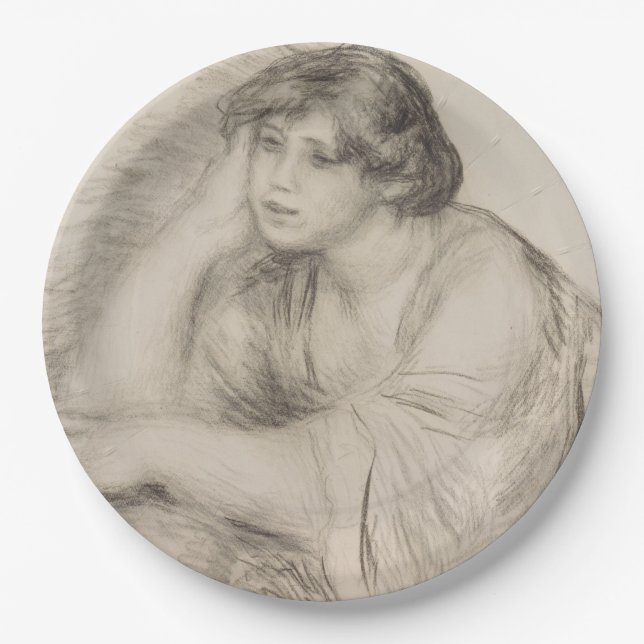 Plato De Papel Chica en sesión (por Pierre-Auguste Renoir) (Anverso)