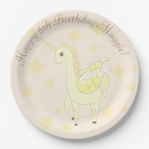 Plato de papel chica fantasía caprichosa unicornio