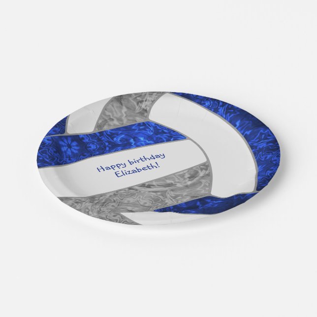 Plato De Papel chica feliz fiesta de cumpleaños voleibol gris azu (Angular)