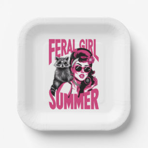 Plato De Papel Chica Feral de Vintage Summer Opossum Funny Raccoo