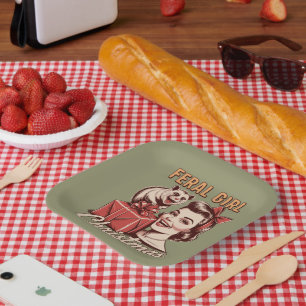 Plato De Papel Chica Feral Navidad Oposum Xmas Basura Retro