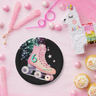 Plato De Papel Chica Fiesta de esquí Neón negro Cumpleaños