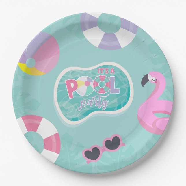 Plato De Papel Chica fiesta de piscina Cumpleaños (Anverso)