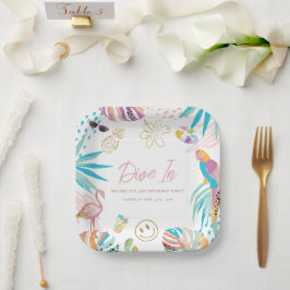 Plato De Papel Chica Fiesta de piscina tropical Cumpleaños