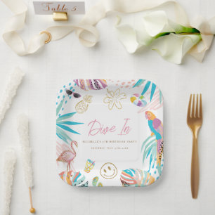 Plato De Papel Chica Fiesta de piscina tropical Cumpleaños