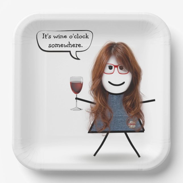 Plato De Papel Chica Fiesta Stick con vino rojo (Anverso)