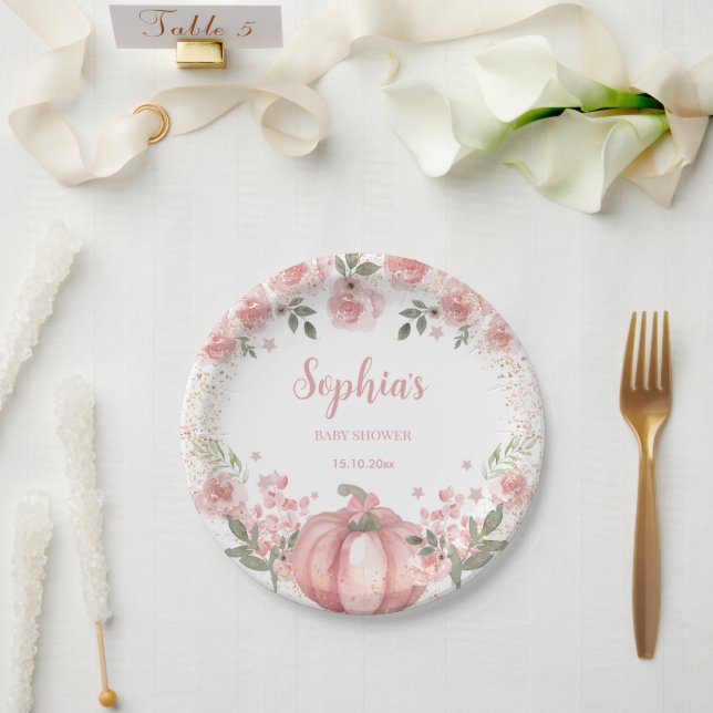 Plato De Papel chica floral de calabaza rosa Baby Shower (Boda)