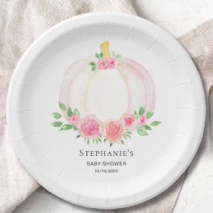Plato De Papel Chica Floral de calabaza rosa otoño Baby Shower