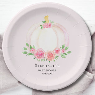Plato De Papel Chica Floral de calabaza rosa todo Baby Shower