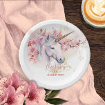 Plato De Papel Chica floral místico de Unicornio, cuarto Fiesta d<br><div class="desc">Presentamos nuestro fascinante diseño de Fiesta de cumpleaños 4th Birthday con Chica místico de unicornio y floral rosa. Sumérgete en un mundo de encantamiento mientras te preparas para celebrar a tu pequeño. Esta exquisita colección cuenta con un majestuoso unicornio como punto focal, adornado con elegancia con delicadas flores rosadas y...</div>
