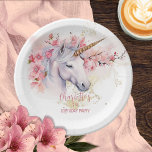 Plato De Papel Chica floral místico unicornio en la séptima fiest<br><div class="desc">Presentamos nuestro cautivador diseño de fiestas de cumpleaños 7º de Unicornio y Chica floral rosado. Sumérgete en un mundo de encantamiento mientras te preparas para celebrar a tu pequeño. Esta exquisita colección cuenta con un majestuoso unicornio como punto focal, adornado con elegancia con delicadas flores rosadas y situado en un...</div>