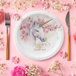Plato De Papel Chica floral místico unicornio primer Fiesta de cu<br><div class="desc">Presentamos nuestro fascinante diseño de Fiesta de cumpleaños de primer Chica místico de unicornio y floral rosada. Sumérgete en un mundo de encantamiento mientras te preparas para celebrar a tu pequeño. Esta exquisita colección cuenta con un majestuoso unicornio como punto focal, adornado con elegancia con delicadas flores rosadas y situado...</div>