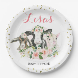Plato De Papel Chica Floral para animales de granja Baby Shower