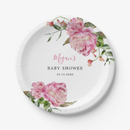 Plato De Papel Chica Floral Rosa Baby Shower