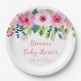 Plato De Papel Chica Floral Rosa Baby Shower