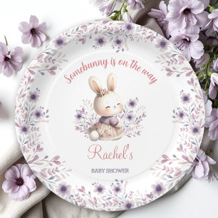Plato De Papel Chica floral rosa morado lindo conejito Baby Showe