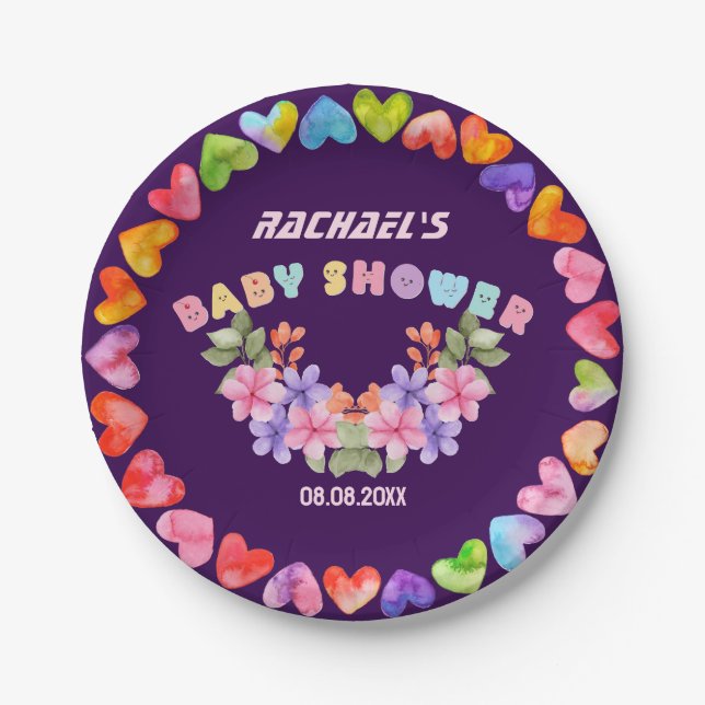 Plato De Papel Chica Floral Rosa Suave Baby Shower (Anverso)