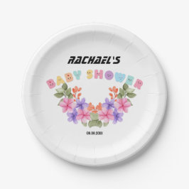 Plato De Papel Chica Floral Rosa Suave Baby Shower
