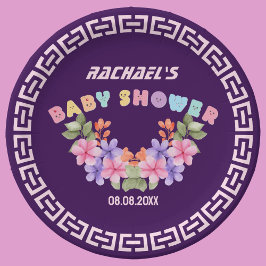 Plato De Papel Chica Floral Rosa Suave Baby Shower