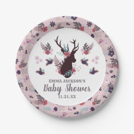 Plato De Papel Chica floral Rustic Deer Head Mauve Baby Shower